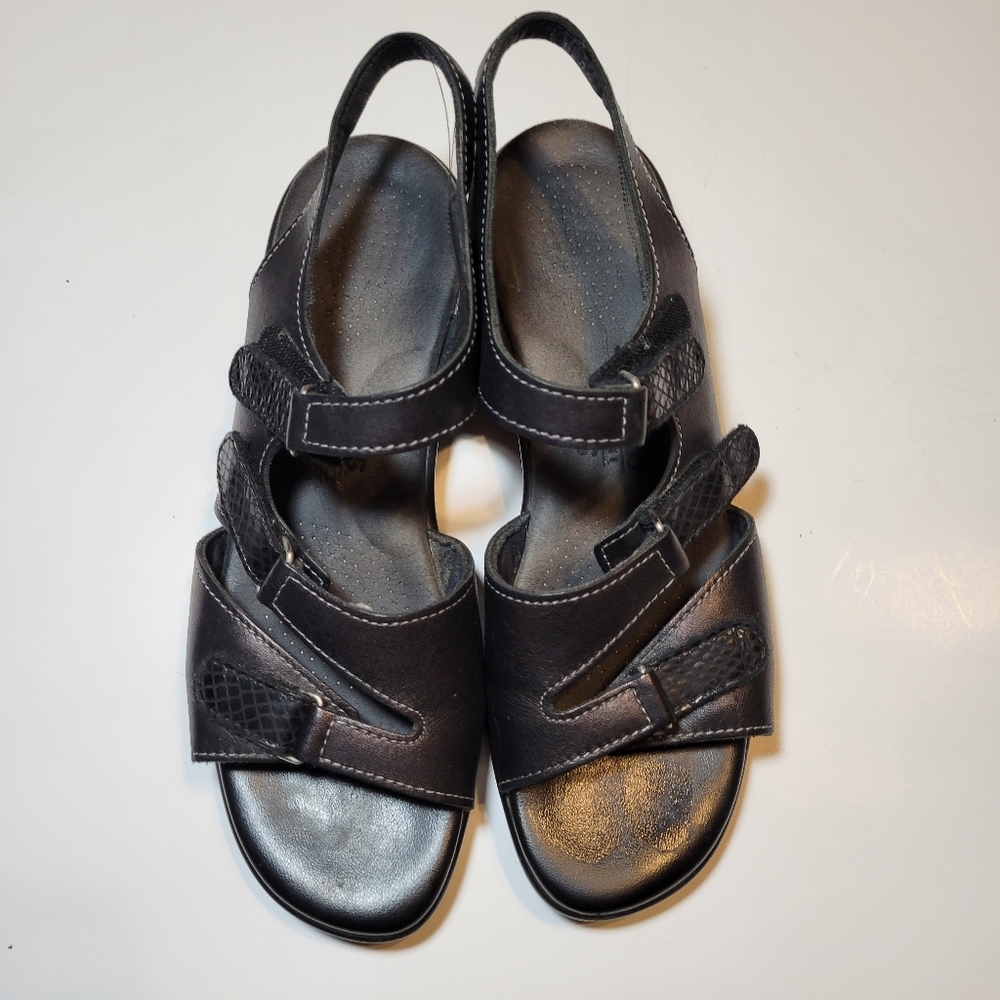 SAS Womens Black leather tri-comfort low heeled sandal Made in the USA Size 8N - Picture 2 of 7